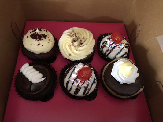 "Famous" Red Velvet Cupcake  Carrot Cake Cupcake Hot Fudge Sundae Cupcake Chocolate Cream Cupcake Boston Cream Pie Cupcake