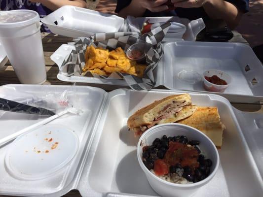 Cuban sandwich and Tostones.