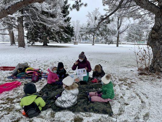 Sugarhouse Park - circle time before sledding