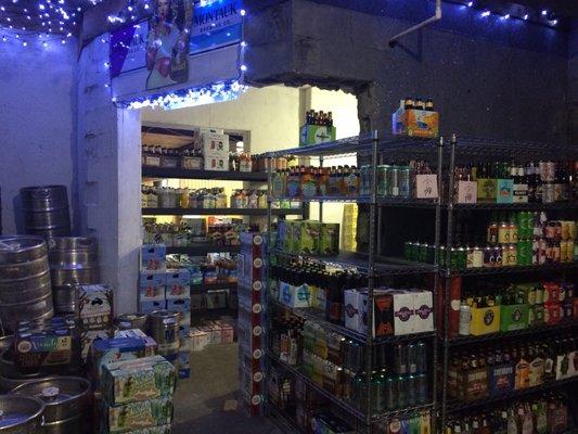 The beer cave! Fun lighting and well organized