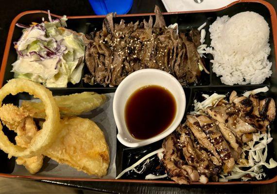 07.27.24 Bento Box - Beef Teriyaki, Chicken Teriyaki and Mixed Tempura