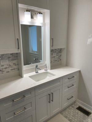 Bathroom cabinets in coach house in Oak Park, Illinois