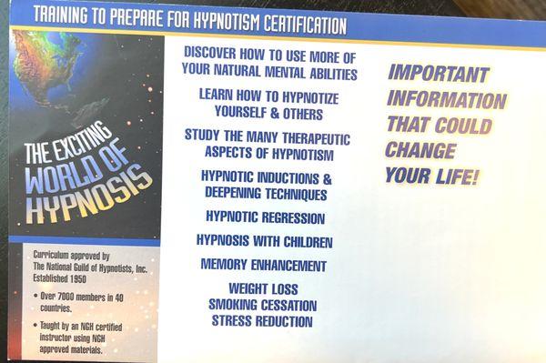 Certification classes for Hypnosis starts in December... For the brand new year become a certified consulting Hypnotist with Pattie...