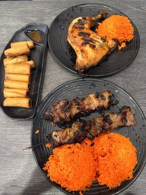 Chicken Inasal with Rice Special + Pork BBQ plate + Lumpiang Shanghai