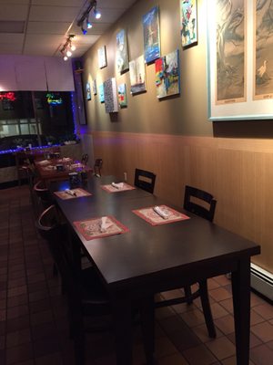 The seating is nice but was completely empty for a Friday night, as most of the demographic is takeout