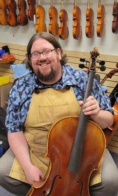 Clark, our full time luthier, does all repairs and rehairs!