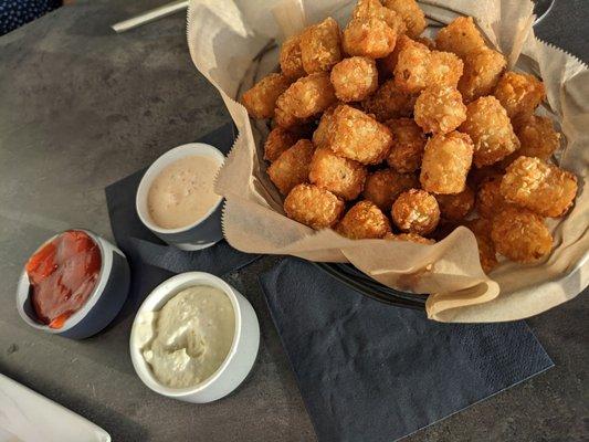 Tater tots with 3 different dipping sauces