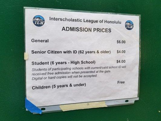 ILH vollyball games - admission prices