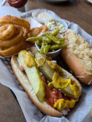 Chicago and German dogs with onion rings