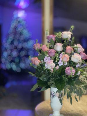 Beautiful bouquet in-front of our 2020 Christmas tree