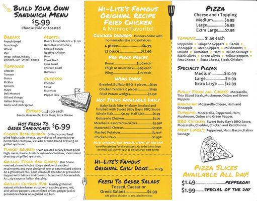 Hi-Lite Hot food menu