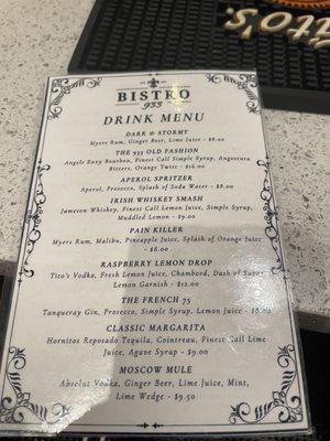 Drink menu