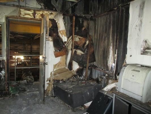 Offices and warehouse affected by fire damage.