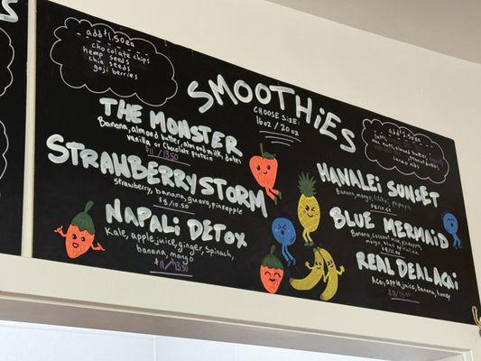 Smoothie menu