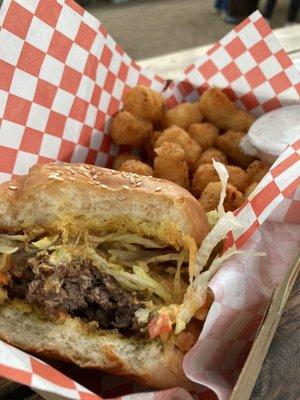 Matrix Burger and Sriracha Ranch Tots