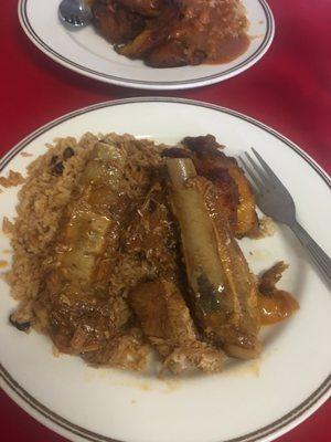 Seasoned Roasted Ribs, plantains, rice