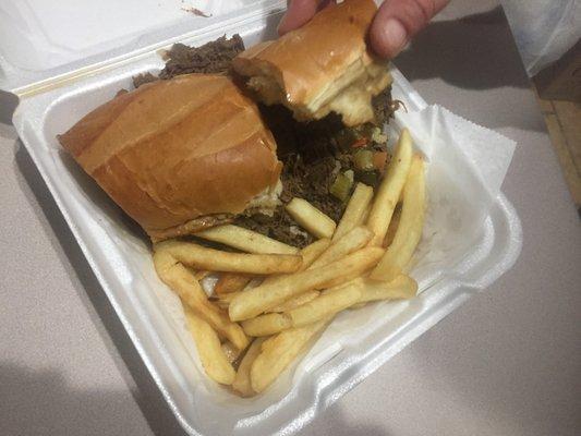 My sister's yummy Italian Beef sandwich!