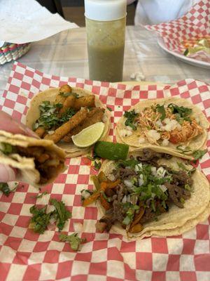 Taco's Pollo (chicken), Al Pastor (pork), Carnes (steak) and fish