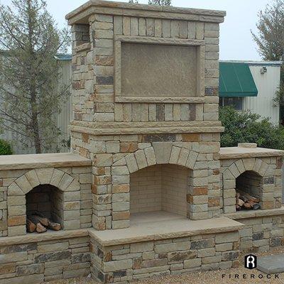 Firerock Fireplace Kit with thin veneer stone.