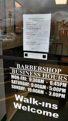 Limited hours during Thanksgiving and Christmas