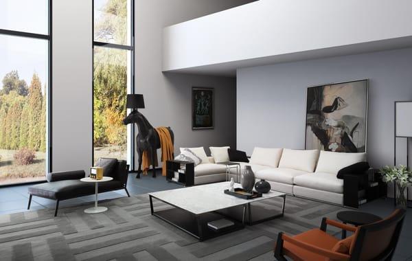 Freetown Sofa Sectional from Camerich, Element Coffee Table, Arc Chaise, Hanna Side Table, Contemporary Living Room