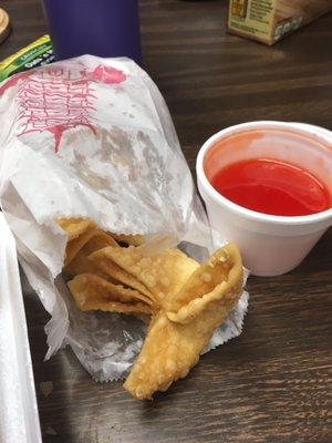 Cream cheese rangoons. Ask for a side of sweet and sour sauce!