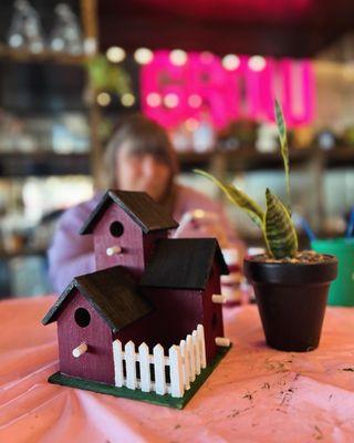 Painting pots and bird houses over spring break.