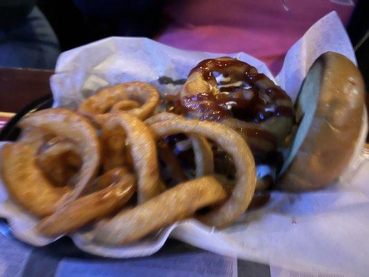 Burger and onion rings