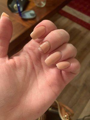 One very chipped nail that happened about 4 days ago (less than a week after getting them)