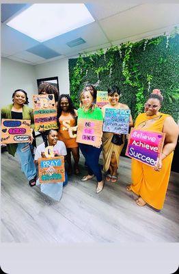 BGSC (Black Girl Social Club-Tampa Bay) smiles bright after a LIT night at Painting in the Trap