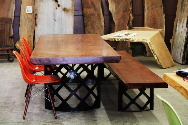 Old growth Western Red Cedar table and bench. This tree was unearthed beneath 30 feet of overburden just south of Quinault.