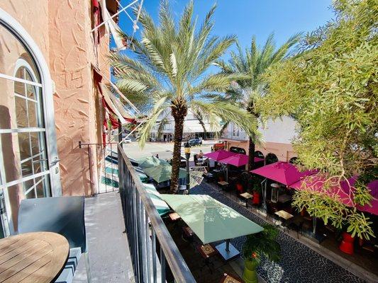 Balcony view at El Paseo Hotel looking down to Espanola Way