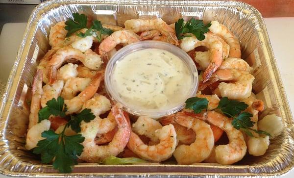 Cooked shrimp with cocktail sauce