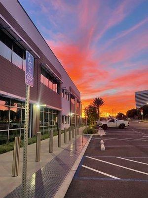 The front of the medical office building. 
Disabled/accessible parking spaces for vans (two-sided entry).