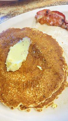 Fried steak and pancakes