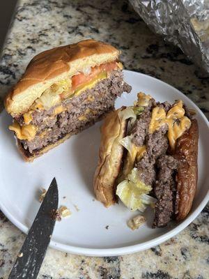 The triple smash burger with cheese.