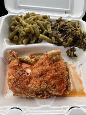 Chicken breast with collard greens and green beans