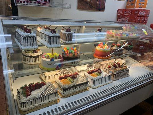 Fresh cakes. Options are tres leches, vanilla, chocolate. Tres leches was perfect, not too sweet.