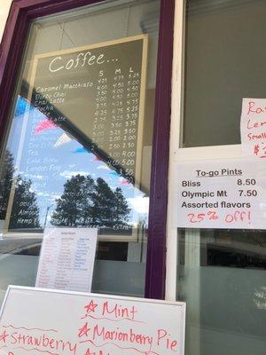 Outside coffee menu