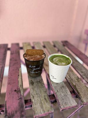 Iced tiramisu latte & hot matcha latte