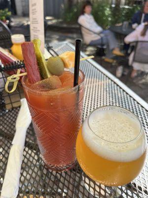 Bloody Mary and Spotted Cow chaser on the patio