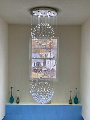 72" led chandelier install 2 story foyer