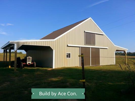 36×36 with to 10ft sheds horse barn half hay loof 6 horse stalls an tack room done by Ace Construction & Remodeling