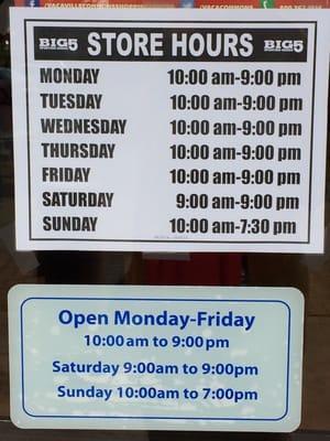 9/26/14- Store Hours