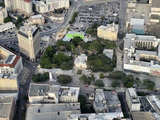 The Alamo in downtown San Antonio from a helicopter