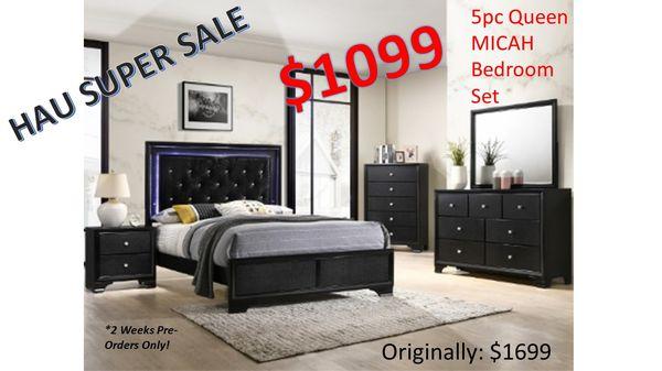 5pc Queen Micah Bedroom Sale! Only $1099 (Headboard Lights Up)