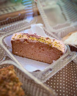 Rose Pistacio Cake - delightful!! Nice rose flavor!