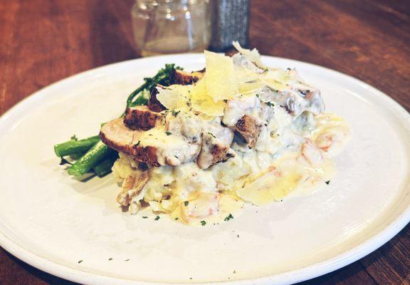 Roasted pork Loin with Sun-dried Tomato cream sauce