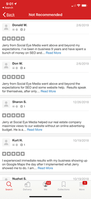 11 Yelp reviews from business owners I have worked with that are not showing up.  Likely due to not paying for advertising.