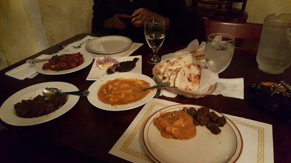 Fish fry, beef fry, chicken tikka masala, chill chicken, naan and kerala Paratha.